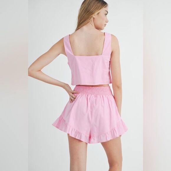 Pink Sleeveless Top and Ruffle Shorts Set - Picture 4 of 7